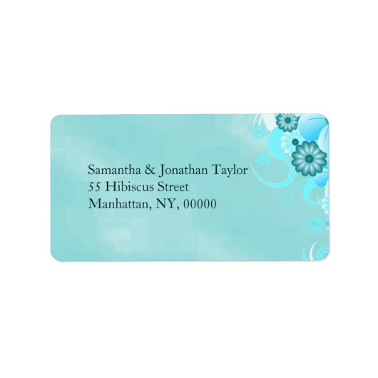 Donk Aqua Deep Zee Blue Floral Hibiscus Wedding Etiket (Voorkant)