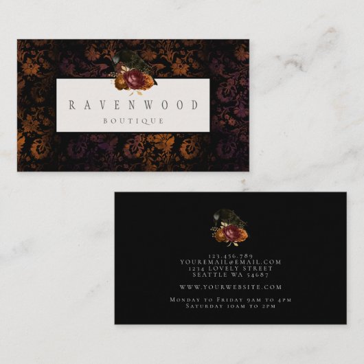 Donk Black Autumn Floral Raven Visitekaartjes (Voorkant / Achterkant)