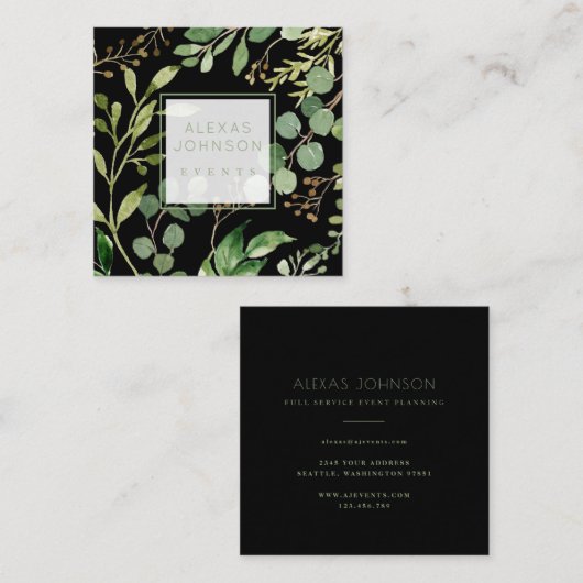 Donk Black Moody Modern Greenery Spring Vierkante Visitekaartje (Voorkant / Achterkant)