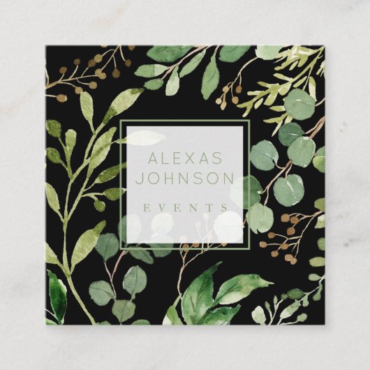 Donk Black Moody Modern Greenery Spring Vierkante Visitekaartje (Voorkant)