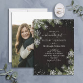 Donk Black Silver Winter Greenery Foto Weddenschap Kaart