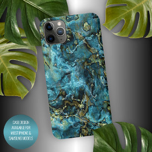 Donk Blauwgroen blauw Turquoise Faux Gold Agate Pa iPhone 15 Pro Max Case