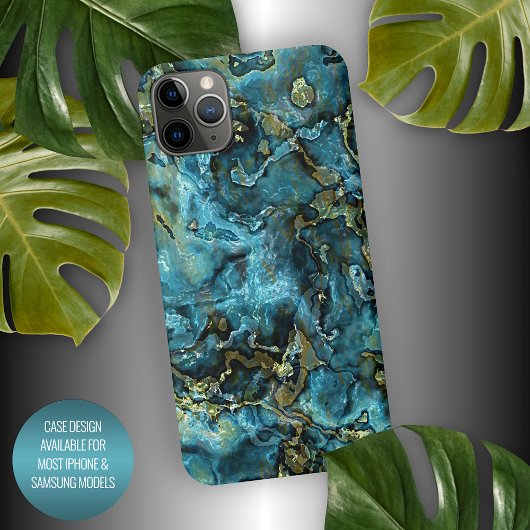 Donk Blauwgroen blauw Turquoise Faux Gold Agate Pa iPhone Hoesje