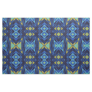 Donk Blue Aqua Turquoise Green Yellow Ethnic Stof