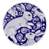 Donk Blue Dancing Rabbits Whimsical Paisley Bunny Keramische Knop (Voorkant)