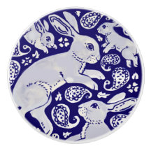 Donk Blue Dancing Rabbits Whimsical Paisley Bunny