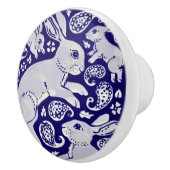 Donk Blue Dancing Rabbits Whimsical Paisley Bunny Keramische Knop (Rechts)