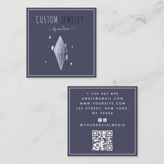 Donk Blue Diamond Jewelry Designer QR Code Social Vierkante Visitekaartje (Voorkant / Achterkant)