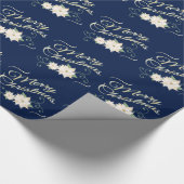 Donk Blue Elegant Merry White Poinsettia Cadeaupapier (Hoek)