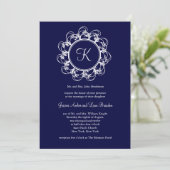 Donk Blue Fancy Monogram Weddenschap Uitnodiging (Staand voorkant)