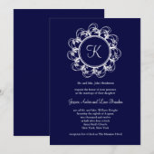 Donk Blue Fancy Monogram Weddenschap Uitnodiging (Voorkant / Achterkant)