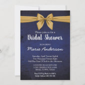 Donk Blue Gold Bow Shower Invitation Kaart (Voorkant)