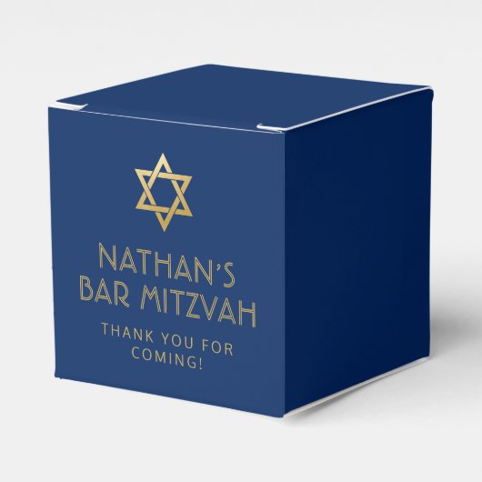 Donk Blue Gold Personalized Bar Mitzvah Bedankdoosjes (Voorkant Zijde)