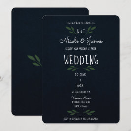 Donk Blue Green Leaves Modern Greenery Wedding Kaart