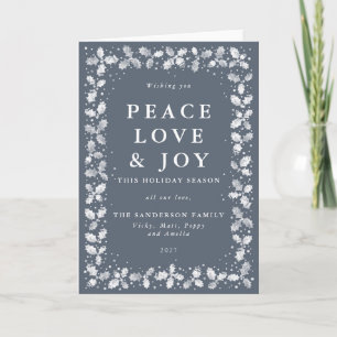 Donk Blue Grey Holly Leaves Peace Love Joy Feestdagen Kaart