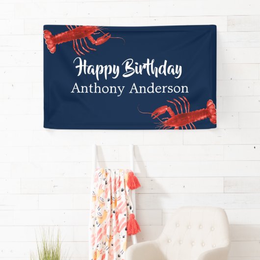 Donk Blue Lobster Thed Fun Birthday Party Custom Spandoek (Insitu)