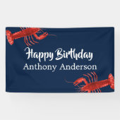 Donk Blue Lobster Thed Fun Birthday Party Custom Spandoek (Horizontaal)