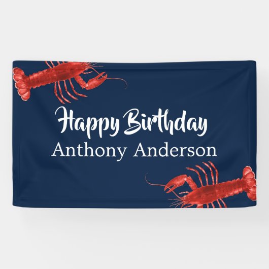 Donk Blue Lobster Thed Fun Birthday Party Custom Spandoek (Horizontaal)