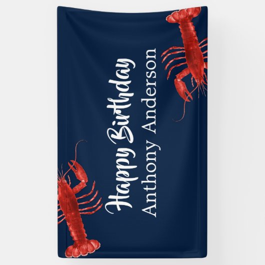 Donk Blue Lobster Thed Fun Birthday Party Custom Spandoek (Verticaal)