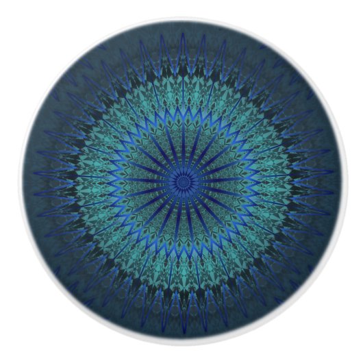 Donk Blue Modern Mandala Keramische Knop (Voorkant)