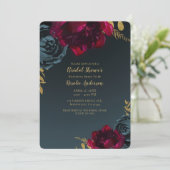 Donk Blue Moody Floral Gold Greenery Vrijgezellenf Kaart (Staand voorkant)