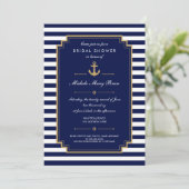 Donk Blue Nautical Bridal Shower Invitation Kaart (Staand voorkant)