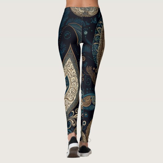 Donk Blue Paisley Pattern Retro Chic Boho Leggings (Achterkant)
