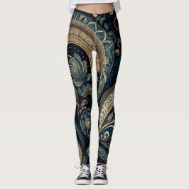 Donk Blue Paisley Pattern Retro Chic Boho Leggings