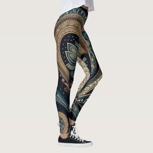 Donk Blue Paisley Pattern Retro Chic Boho Leggings (Rechts)
