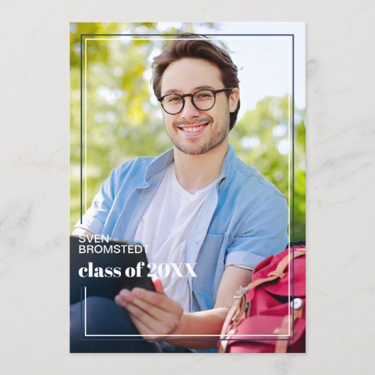 Donk Blue White Minimalist Afstuderen Aankondiging (Voorkant)