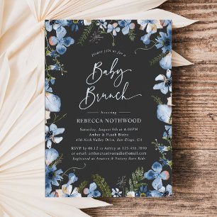 Donk Boho Dusty Blue Floral Baby shower Brunch Kaart