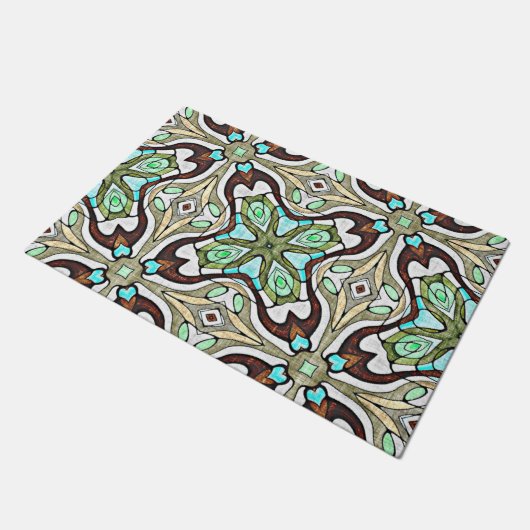 Donk Brown Aqua Turquoise Blue Green Tribal Art Deurmat (Schuin)