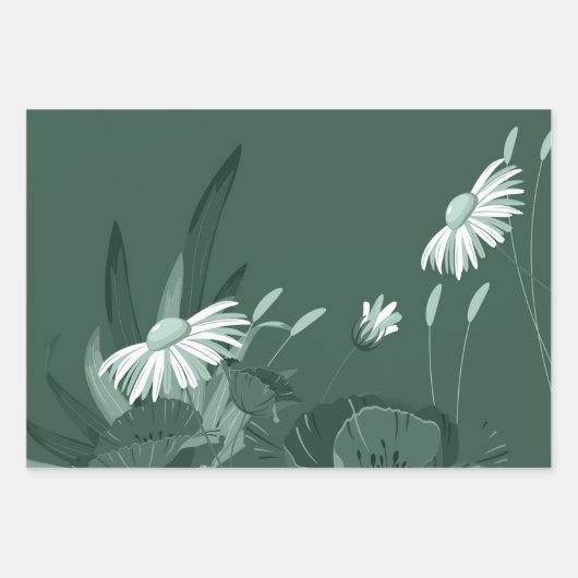 Donk Dusty Green Poppy en Daisy Inpakpapier Vel (Voorkant 2)