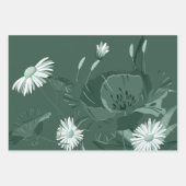 Donk Dusty Green Poppy en Daisy Inpakpapier Vel (Voorkant)