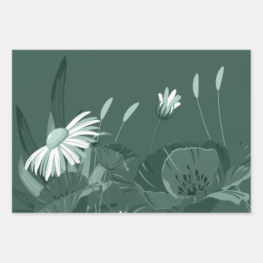 Donk Dusty Green Poppy en Daisy Inpakpapier Vel (Voorkant 3)