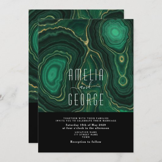 Donk Emerald Green Wedding Invitation Kaart (Voorkant / Achterkant)