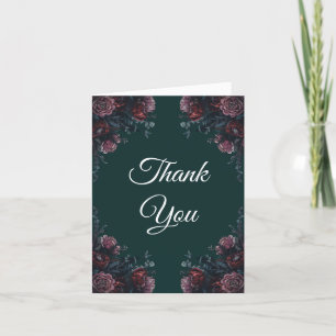 Donk Forest Green Elegant Wedding Maroon Mauve Bedankkaart