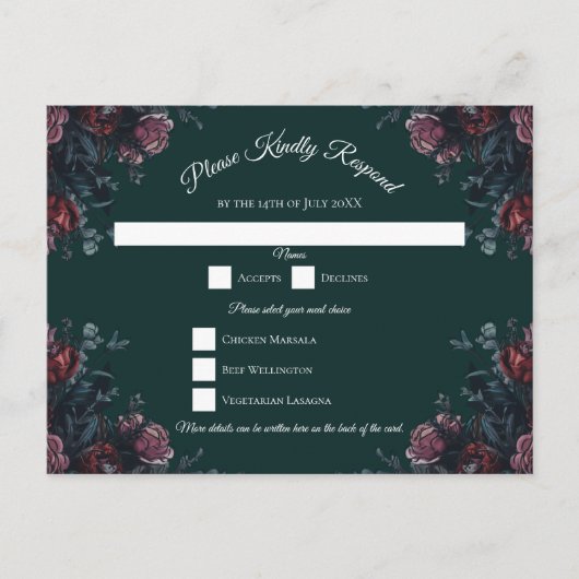 Donk Forest Green Elegant Wedding Maroon Mauve Feestdagenkaart (Voorkant)