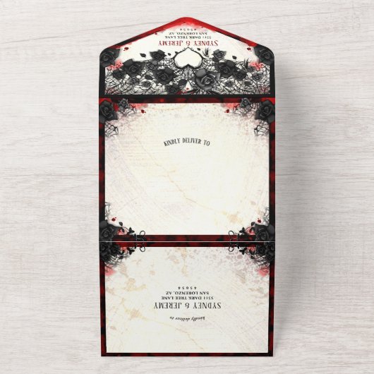 Donk Gothic Halloween Heart Wedding All In One Uitnodiging (Buitenkant)