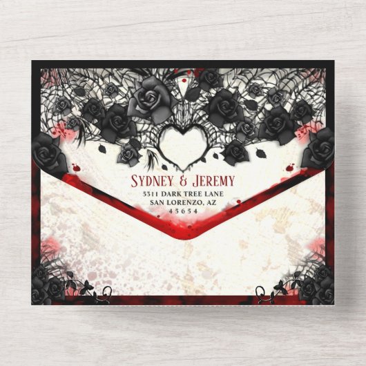 Donk Gothic Halloween Heart Wedding All In One Uitnodiging (Achterkant)