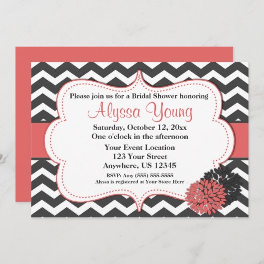 Donk Gray Cayenne Chevron Uitnodiging (Voorkant / Achterkant)