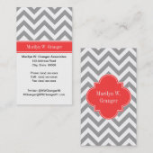 Donk Gray Lg Chevron Coral Red Name Monogram Visitekaartje (Voorkant / Achterkant)