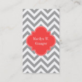 Donk Gray Lg Chevron Coral Red Name Monogram Visitekaartje (Achterkant)