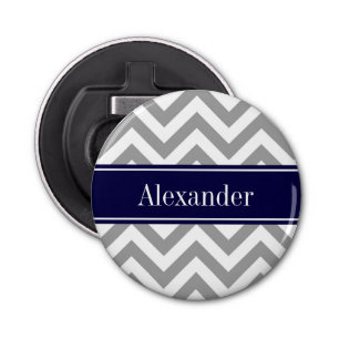 Donk Gray Lg Chevron Navy Blue Name Monogram Button Flesopener