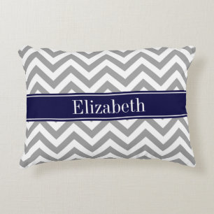 Donk Gray Lg Chevron Navy Blue Name Monogram Decoratief Kussen