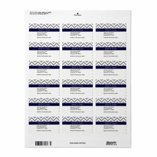 Donk Gray Lg Chevron Navy Blue Name Monogram Etiket (Full Sheet)