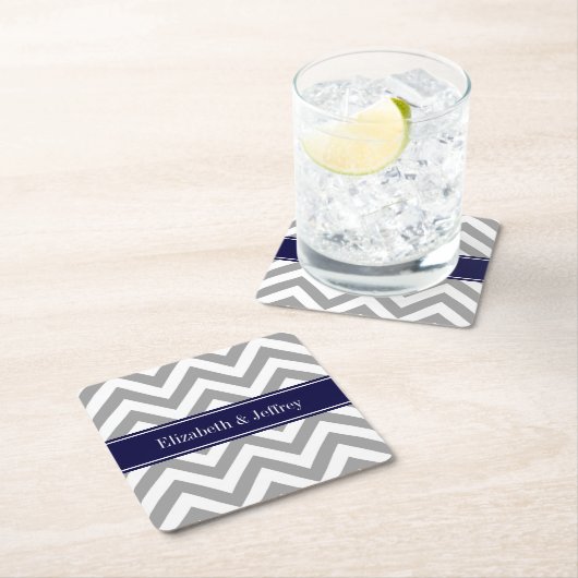 Donk Gray Lg Chevron Navy Blue Name Monogram Kartonnen Onderzetters (Insitu)