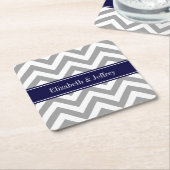 Donk Gray Lg Chevron Navy Blue Name Monogram Kartonnen Onderzetters (Schuin)