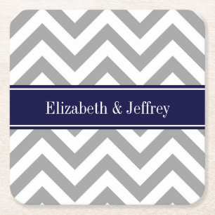 Donk Gray Lg Chevron Navy Blue Name Monogram Kartonnen Onderzetters