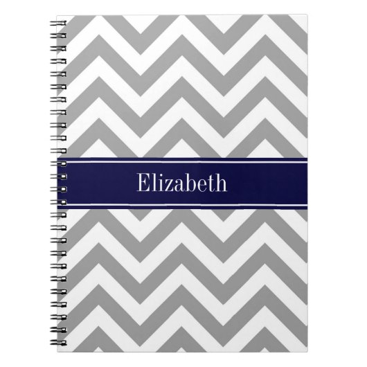 Donk Gray Lg Chevron Navy Blue Name Monogram Notitieboek (Voorkant)